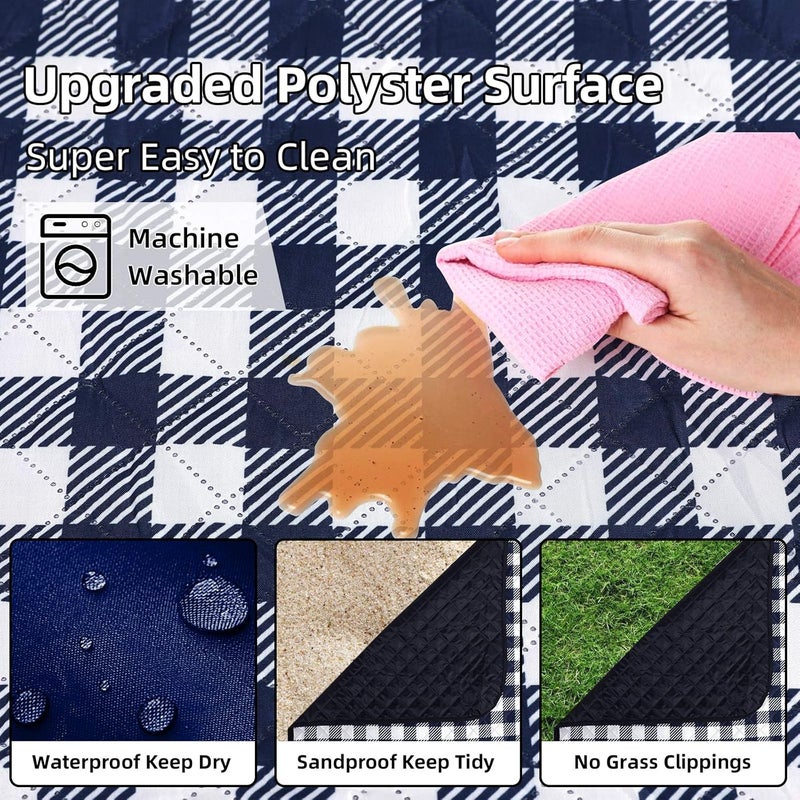 ZAZE Picnic Blankets Machine Washable, 80''x80'' Extra Large Waterproof Sandproof Foldable Compact Beach Blanket, Oversized XL Outdoor Mat for Spring Summer Camping, Park, Travel Grass(Blue and White) - Image 4